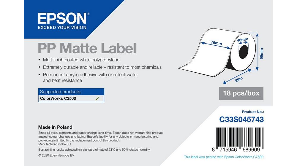 PP Matte Label - Sürekli Rulo: 76mm x 29m