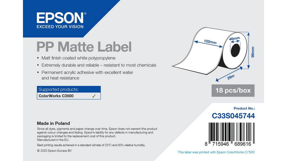 PP Matte Label - Sürekli Rulo: 102mm x 29m