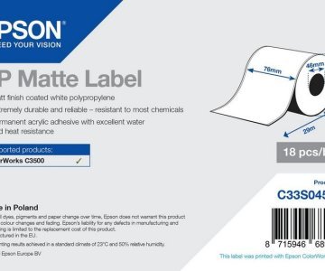 PP Matte Label - Sürekli Rulo: 76mm x 29m